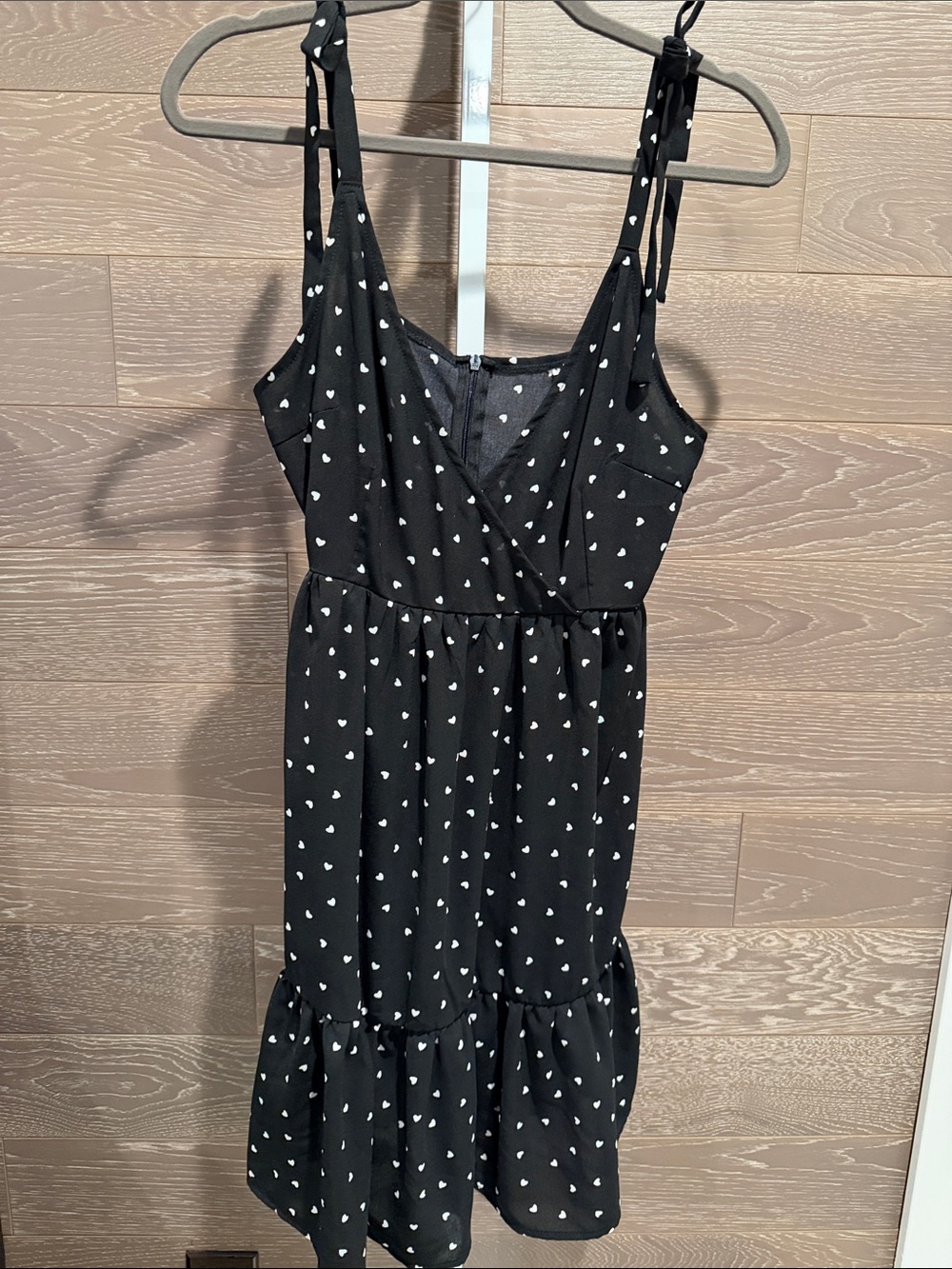 Black Heart-Print Tie-Strap Summer Dress